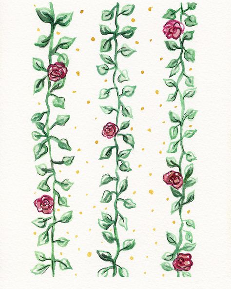 Vine And Flower Painting, Flower Vines Painting, Rose Vine Drawing Simple, Flower Vine Painting Simple, Vine Painting Simple, Rose Vine Drawing, Vines Illustration, Vines Painting, Vine Watercolor