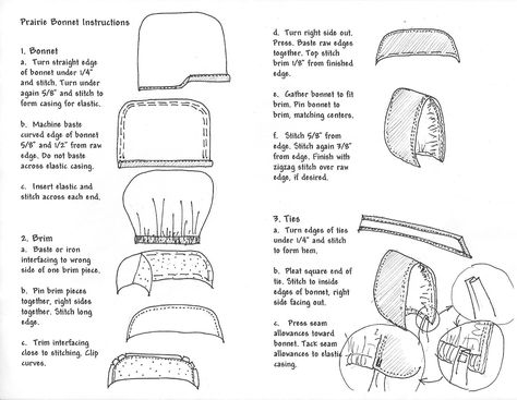 Instructions to make your own bonnet | Little House Club Online Prairie Bonnet, Pioneer Bonnet, Trek Clothing, Amish Dolls, Pioneer Clothing, House Club, House Craft, Sewing Hats, Bonnet Pattern