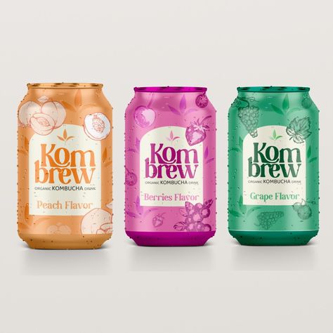 Healthy Drink Package Design, Kombucha Design Packaging, Kombucha Logo Design, Lemonade Label Design, Beverage Label Design, Energy Drink Logo Design Ideas, Can Logo Design, Juice Branding Design, Kombucha Design