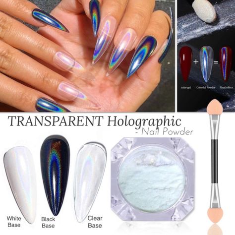 White Holographic Nail Chrome Powder Transparent Effect Clear Unicorn Rainbow Holographic Chrome Nails, Nail Chrome Powder, Unicorn Powder, Nail Chrome, White Holographic, Chrome Powder, White Unicorn, Pedicure Nail Art, Holographic Nails