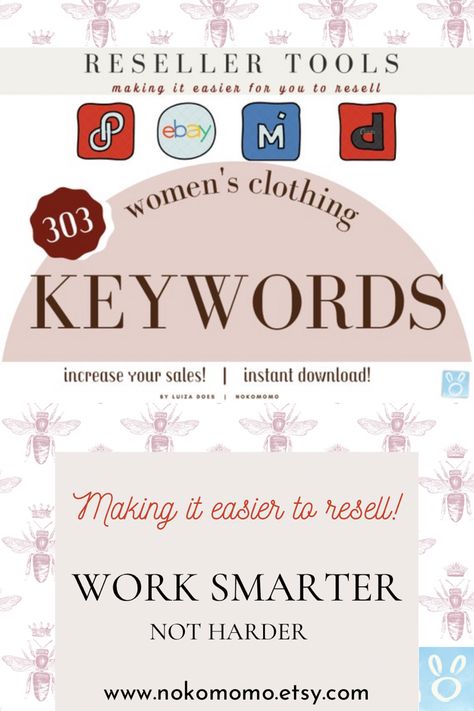 Selling clothes online? Make your listing process FASTER and EASIER by using this keyword list made by me. I've been an online seller on multiple platforms since 2009 and I personally use this list to simplify my listing process. I have given my list a pretty make over, updated it (added aesthetics!) saved as a PDF ready to share with you! Clothing Keywords, Selling Clothes Online, West Palm Beach Florida, Palm Beach Florida, Online Seller, Work Smarter, Selling Clothes, West Palm Beach, West Palm