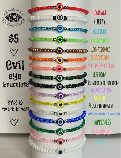 Bracelet, evil eyes, rainbow, colorful, spiritual, handmade Gel Bracelets Meaning, Evil Eye Types, Evil Eye Bracelet Ideas Diy, Bracelet Ideas Evil Eye, Evil Eye Bracelet Ideas, Evil Eye Jewelry Diy, Evil Eye Bracelet Diy, Evil Eye Quotes, Bracelets Evil Eye