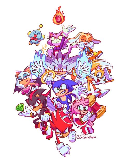 Sonic Nostalgia, Sonic Crossover, Sonic And Friends, Gaming Artwork, Blaze The Cat, Sonic Fanart, Rouge The Bat, Sonic Heroes, Design Comics