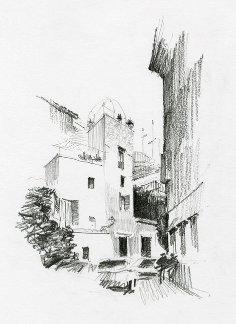 Piazza Margana - Roma, Italia | 2007.06.06 | Matthew Brehm | Flickr Scenic Sketches Pencil, Pencil Sketches Architecture, Tonal Sketch, Pencil Architecture, Art With Pencil, Tonal Drawing, View Sketch, Sketch Architecture, Landscape Pencil Drawings