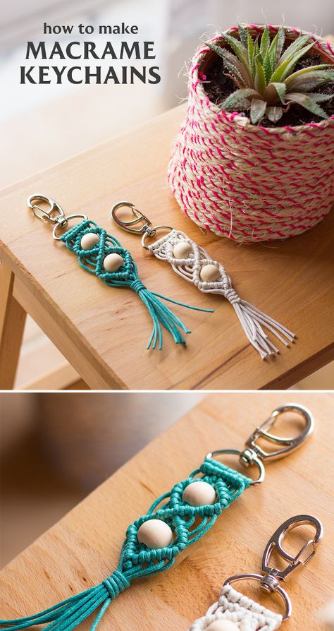 Macrame Key Chains, Diy Macrame Wall Hanging, Art Macramé, Macrame Plant Hanger Tutorial, Beaded Macrame, Makramee Diy, Macrame Knots Pattern, Macrame Wall Hanging Diy, Macrame Keychain