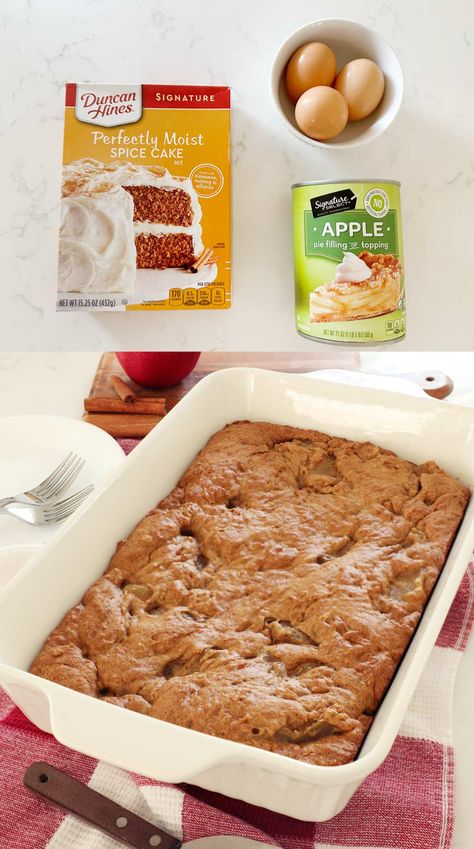 3 Ingredient Spice Cake, Apple Spice Dump Cake Recipes, One Pan Apple Cake, Dump Spice Cake Recipes, A&p Spice Bar Cake, Spice Cake Apple Pie Filling, 3 Ingredient Apple Spice Cake, Spice Cake And Apple Pie Filling, Easy Apple Spice Cake