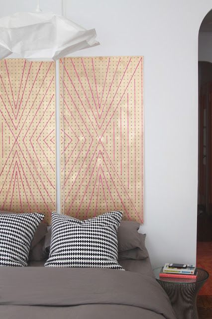 DESIGN my heart out: welcome to my home: before and after on a budget Pegboard Headboard, Cheap Headboard, Creative Headboard, Farmhouse Headboard, Diy Home Decor For Apartments, How To Make Headboard, Cheap Wall Art, Pallet Headboard, Custom Headboard