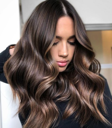 MARINA V SELLECCHIA | Chocolate Brunette 🤎 #formulabreakdownpost📍 @trussprofessional Semi Colors —melt 5.0 —glaze 6.3 + 7.7 Use code TRUSSMARINA to get… | Instagram 2024 Brunette Hair Trends, Dark Summer Hair, Hair Color Trends For Brunettes, Dark Balayage, Chocolate Brunette, Sandy Hair, Sun Kissed Highlights, Brunette Bob, Dark Brunette Hair