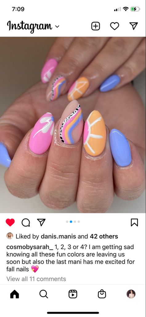 Easy Almond Nail Designs Summer, Nail Ideas For April, Beach Nails Designs, Summer Beach Nails, California Nails, Sun Nails, Summer Nails 2023, Teen Nails, August Nails