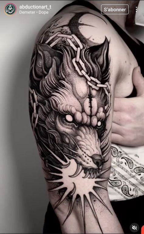 Wolf Tattoos For Men, Fenrir Tattoo, Scary Wolf, Rabe Tattoo, Wolf Tattoos Men, Wolf Tattoo Sleeve, Norse Tattoo, Nordic Tattoo, Fire Tattoo