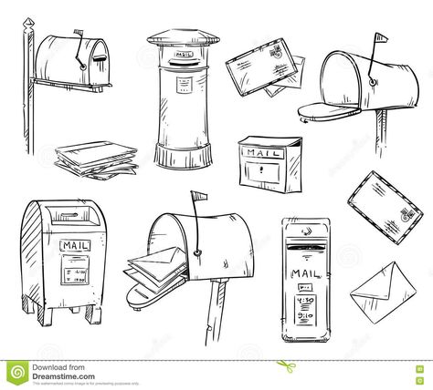 Vintage Mailbox, Crystal Drawing, Mail Boxes, Letter Vector, Vector Sketch, Hand Drawn Vector, Bullet Journal Doodles, Detailed Drawings, Drawing Set