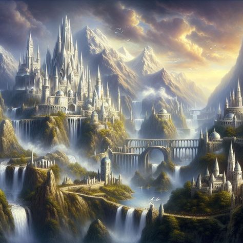 Elven City, Kingdom City, Fantasy Village, Castle Art, Landscape And Urbanism, Fantasy City, Fantasy Castle, Fantasy Places, Fantasy Novel