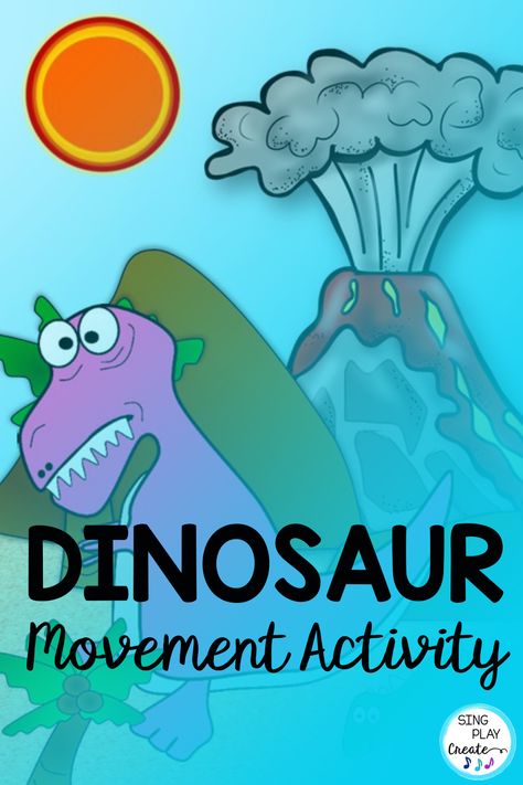 Preschool music and movement activity with dinosaurs! Stomp, wiggle and fly with your students. Activate gross motor muscles and learn all about dinosaurs. Thanksgiving Literacy Activities, Creative Movement Activities, Movement Preschool, Elementary Music Activities, Teach Vocabulary, Orff Music, Learning Songs, Music Class Activities, Games For Preschool