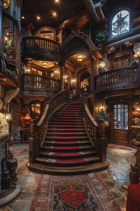 Cottage Mansion Interior, Steampunk House Interiors, Cabin Castle, Castle Houses, Secret Rooms In Houses, Apartment Ideas For Men, Big Home, Fantasy Rooms, Dream Life House