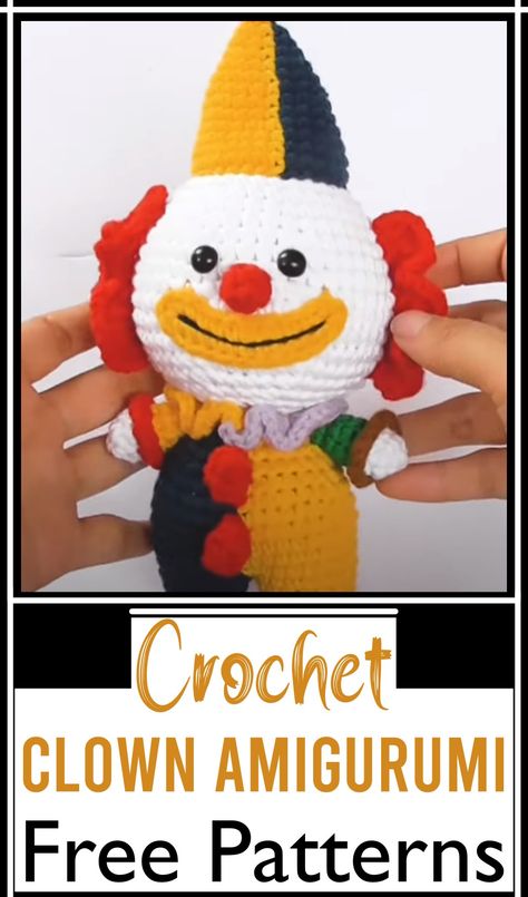 Clown Amigurumi Free Clown Crochet Pattern, Clown Amigurumi, Clown Crochet Pattern, Clown Doll, Fall Crochet Patterns, Fall Crochet, Crochet Supplies, Crochet Things, Learn How To Crochet