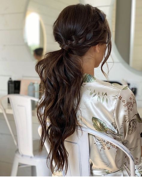 Braid Low Ponytail, Bridesmaid Ponytail, Boho Bridesmaid Hair, Wedding Ponytail Hairstyles, Bridesmaid Hair Ponytail, Bridal Ponytail, Bridesmaid Hair Inspo, Side Ponytail Hairstyles, Wedding Hair Brunette