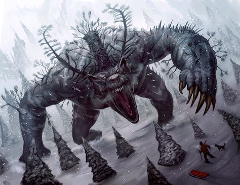 Evergreen Giant Done  by Davesrightmind.deviantart.com on @deviantART Wendigo Monsters, Creature Artwork, Dnd Monsters, Cool Monsters, Cosmic Horror, Monster Concept Art, Fantasy Monster, Creature Concept, Monster Art