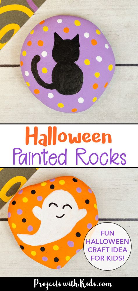 Halloween Craft Kids, Halloween Painted Rocks, Monster Activities, Craft Recipes, Halloween Art Projects, Black Cat Painting, Fall Rock, Diy Rock Art, Fun Halloween Crafts