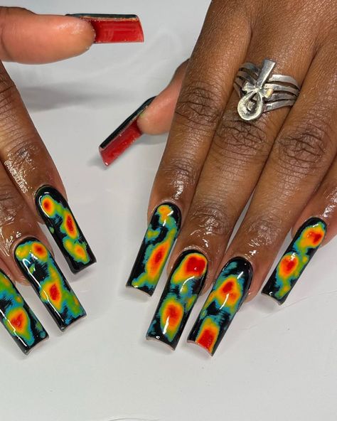 Heat Thermal Nails, Thermal Nails Acrylic, Sugar Nail Designs, Archive Nails, Weird Nail Designs, Long Junk Nails, Fye Nails, Thermal Nails, Junk Nails