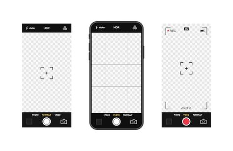 Mobile phone with camera interface. mobi... | Premium Vector #Freepik #vector #smartphone-camera #camera-view #viewfinder #video-recorder Screen Illustration, Camera Interface, Background Frame, Mobile Camera, Art Help, Iphone Video, Typographic Poster, App Interface, Iphone Camera