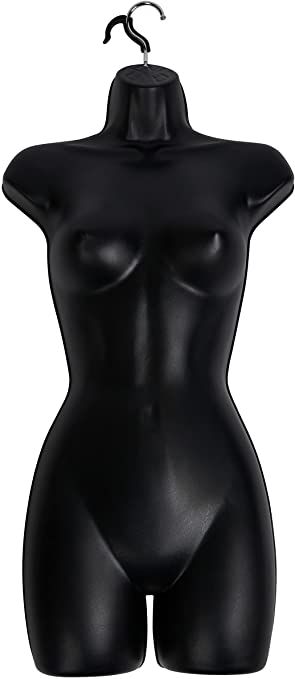 Amazon.com: Female Molded Shatterproof Black Plastic Shapely Torso Form with Hook - Fits Women’s Sizes 5-10 - Hanging Fashion Form Mannequin to Display Top and Bottom Merchandise : Industrial & Scientific Woman Torso, Female Mannequin, Torso Mannequin Display Ideas, Decorated Mannequin Torso, Bust Mannequin, Black Mannequin Display, Female Mannequin Torso, Adjustable Mannequin, Mannequin Torso