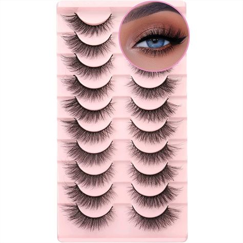 False Eyelashes Mink Lashes Natural Wispy Cat Eye Lashes Fluffy Pack 3D Strip Short Volume Fake Eyelashes 10 Pairs Fox Eye Bulk Wispy Cat Eye Lashes, Wispy Cat Eye, Fake Lashes Makeup, Cat Eye Lashes, Natural False Lashes, Mascara Application, Gene False, Cat Eye Lash, Eye Makeup Tools