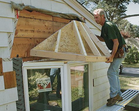 How To Build A Bay Window, Bay Window Update Exterior, How To Make A Bay Window, Bay Window Construction, Bay Window Addition, Exterior Bay Window Ideas, Bow Window Exterior, Bay Window Installation, Bay Window Exterior