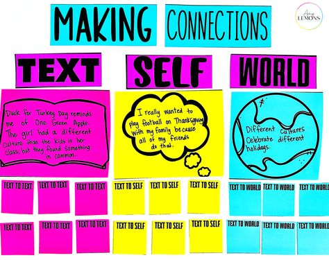 Figuring out how to teach making connections in reading can be tricky because students can struggle with going deeper. These making connections activities will cultivate a love of reading and lifelong learning in students! Text To Text Connections Activities, Making Connections Activities, Interactive Anchor Charts, Elementary Reading Activities, Text To World, Text To Self Connection, Amy Lemons, Text To Text, Text To Text Connections