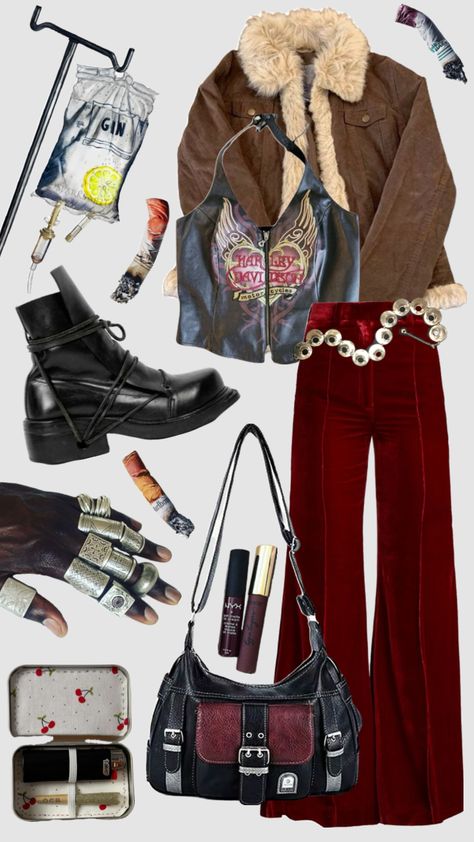 #outfit #outfitideas #fit #fitideas #fashion #fashioninspo #fashioninspiration #winterfit #winter #fall #fallfit #autumn #autumnfit #vintage #fitinspo Retro Fall Concert Tops, Vintage Winter Outerwear For Concerts, Winter Fairy Grunge Outfits, Cold Weather Fairy Grunge Outfits, Grunge Fairy Core Fall Outfits, Aesthetic Person, Uni Outfit, Curated Fashion, Wardrobe Revamp