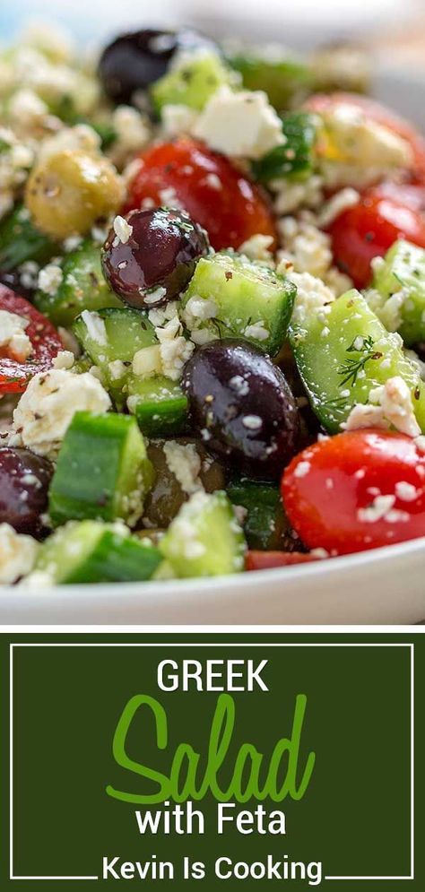 Greek Feta Salad, Salad Greek, Dressing Salad, Salad With Feta, Greek Salad Recipes, Greek Olives, Feta Salad, Easy Salad Recipes, Mediterranean Diet Recipes