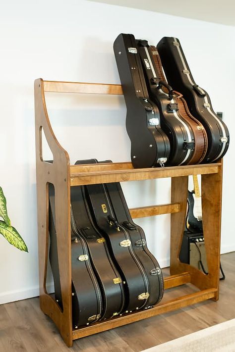 Do you need a more efficient way to store your guitars?  This case rack can store 12-14 acoustic guitar cases, and more electric guitar cases (rectangular cases will fit in the top rack only).  Simple, modern design will look nice anywhere in your house, studio, or store.  The rack... Guitar Stand Side Table, Porta Band Table, Guitar Amp Storage Cabinets, Microphone Display Shelf, Audiophile Rack Shelves, Guiter Shelf Light Up, Music Bags Amazon Hanger, Piano Keyboard Wall Storage, Home Instrument Storage