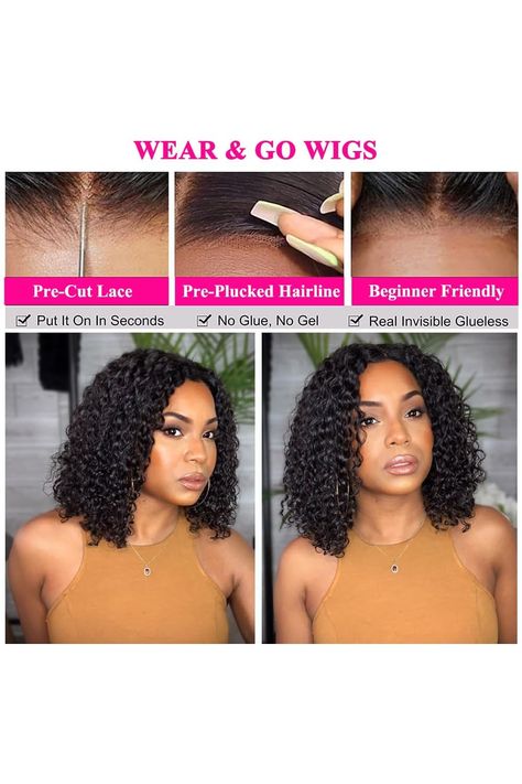 Wear and Go Glueless Wigs Human Hair Pre Plucked Deep Wave Bob Wig Human Hair Wigs for Black Women 4x4 Curly Lace Front Wigs Pre Cut Wig No Glue 30 Seconds Install for Beginners 180% Density 10 Inch Deep Wave Bob Wig, Deep Wave Bob, Wig Colors, Wig Ideas, Hair Wigs For Black Women, Glueless Wigs, Curly Lace Front Wigs, Wig Human Hair, Wigs Human Hair