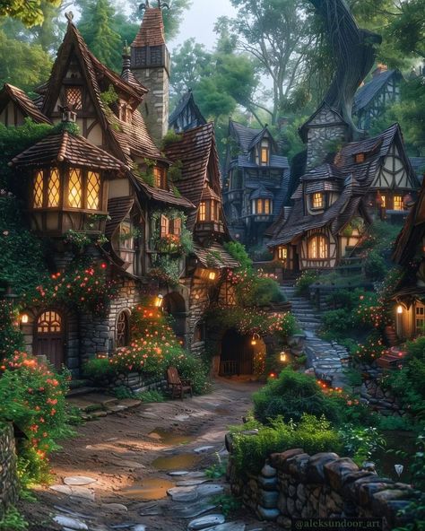 Village Cottagecore, Fairytale Houses, Forest Village, Fantasy Cottage, Fantasy Village, Fairytale House, Fantasy Town, Fairy Village, Forest Cabin