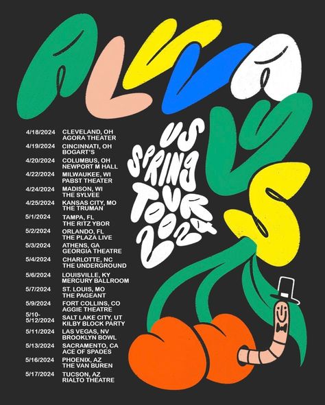 Alvvays Announce 2024 U.S. Tour | Pitchfork World Tour Graphic Design, Tour Package Poster, Eras Tour Dates Poster, Tour Dates Poster Design, Band Tour Poster, Tour Poster Design, Concert Dates Poster, Julia Jacklin, You're Hired