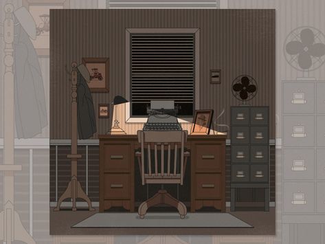 1920s Detective Office Private Detective Office, 1920s Detective, Noir Office, Screenplay Ideas, Journalist Aesthetic, Detective Office, Fairytale Design, Ian Mcque, Detective Theme