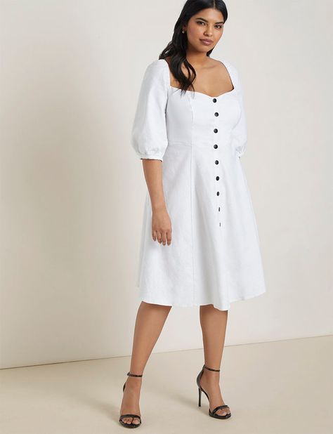 Button Front Puff Sleeve Dress | Women's Plus Size Dresses | ELOQUII Plus Size Spring Dresses, Dresses For Spring, White Dress Party, Plus Size Designers, Stylish Plus, Moda Plus, Puff Sleeve Dresses, White Dresses, Puffed Sleeves Dress