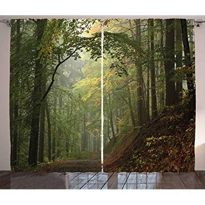 Ambesonne Forest Curtains, Misty Autumn Forest with Shaded Trees Foggy Dreamy Woodland Scene, Living Room Bedroom Window Drapes 2 Panel Set, 108 W X 63 L inches, Olive and Reseda Green Brown *** See this great product. (This is an affiliate link) Forest Curtains, Misty Autumn, Woodland Bedroom, Reseda Green, Tree Curtains, Green Curtains, Bedroom Window, Woodland Scene, Shade Trees