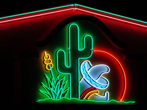 Mexican Neon Sign, Googie Signs, Travel Signs, Mexican Villa, Neon Stock, Mexican Artwork, Neon Signage, Home Wine Cellars, Neon Sign Art