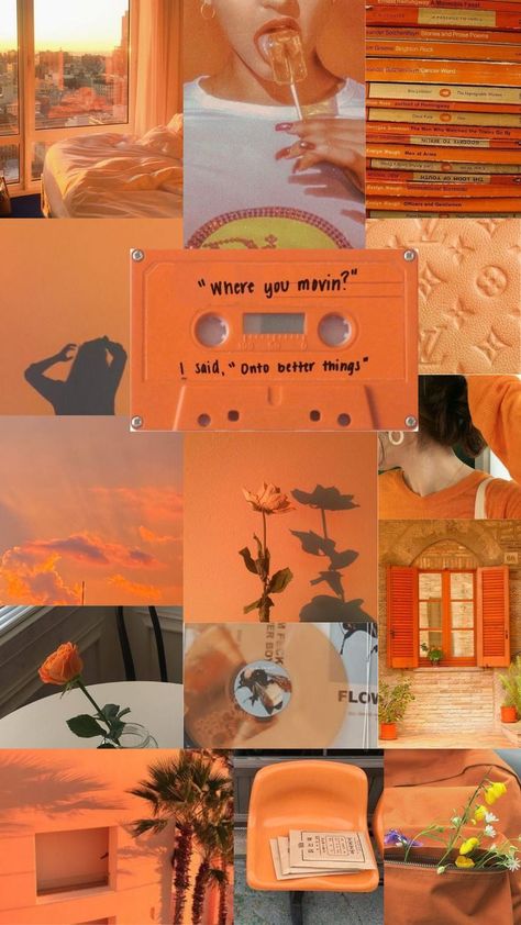 Orange Aesthetic Wallpaper Collage, Orange Aesthetic Wallpaper, Aesthetic Wallpaper Collage, Brighton Rock, Apricot Orange, Fashion Flowers, Wallpaper Collage, Iphone Lockscreen, Orange Aesthetic