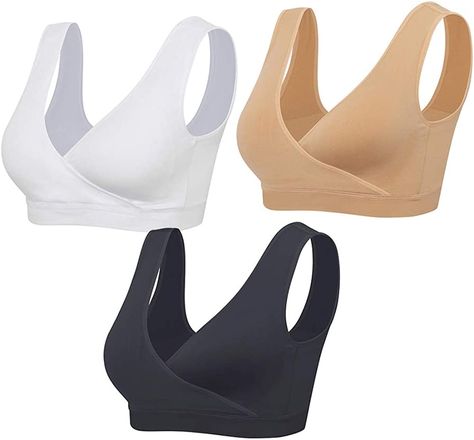 Lemef Nursing Sleep Bras Wirefree Maternity Breastfeeding Bras 3 Pack Best Nursing Bras, Wide Strap Bra, Post Pregnancy Fashion, Nursing Bras, Sleep Bra, Comfy Bra, Comfortable Bras, Yoga Tank Tops, Workout Crop Top