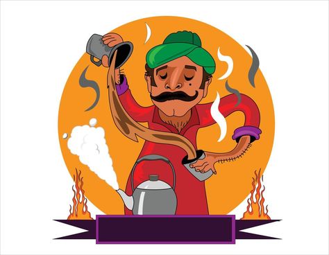 chai wala cartoon character Indian, Pakistani street tea seller Chai Wala Illustrations, Chai Wala Logo, Chai Illustration Art, Chai Art Painting, Chaiwala Illustration, Chai Tapri Design, Tea Illustration Packaging, Chai Cartoon, Chai Illustration Indian