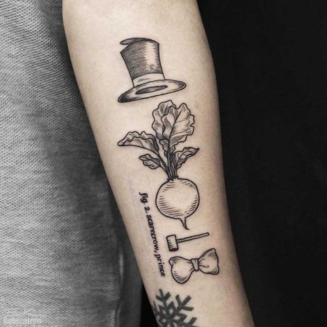 Turnip head tattoo on the forearm - Tattoogrid.net Turnip Head Tattoo, Turnip Head, State Tattoos, Related Tattoos, Attack On Titan Tattoo, Castle Tattoo, Beginner Tattoos, Ghibli Tattoo, Mommy Tattoos