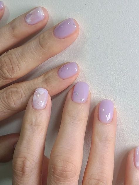 Light Purple Manicure, Milky Nails Purple, Opaque Purple Nails, Pastel Nails Korean, Purple Clear Nails, Translucent Purple Nails, Lilac Purple Nails Short, Purple Nails Korean, Light Violet Nails