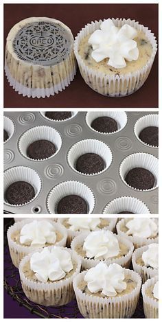 Cookies And Cream Mini Cheesecakes, Mini Oreo Cheesecake, Oreo Desserts, Brownie Bars, Diy Dessert, Dessert Oreo, Cookies Cream, Oreo Recipes, Cheesecake Cupcakes