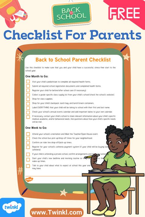 FREE Back To School Checklist For Parents First Day Of School Checklist, Back To School Night Parent Activity, Back To School Information For Parents, First Day Of School Checklist Teacher, Teacher Checklist Before School Starts, How To Get Parents Involved In School, Back To School Checklist, After School Care, School Checklist