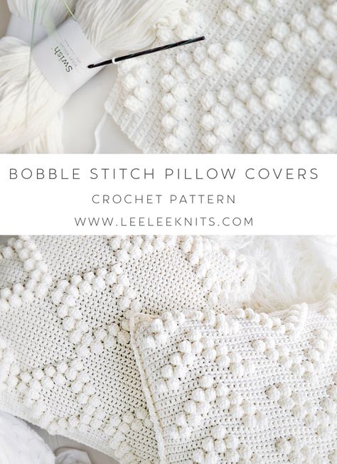 Crochet Bobble Stitch Pillow Covers Pattern - Leelee Knits Crochet Pillow Covers, Crochet Sofa Cover, Crochet Bobble Stitch, Pillow Cover Crochet Pattern, Modern Haken, Crochet Pillow Patterns Free, Crochet Pillow Cases, Crochet Cushion Pattern, Bobble Stitch Crochet