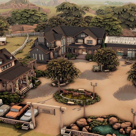 Huge family horse ranch - The Sims 4 Rooms / Lots - CurseForge Sims 3 Ranch House, Sims 4 Farm Animals Cc, Ranch Design Layout, Sims 4 Modern Horse Ranch, Sims 4 Guest House, Houses With Breezeways, Sims 4 Modern Ranch House, Sims 4 Ranch House Floor Plan, Crazy Sims 4 Builds