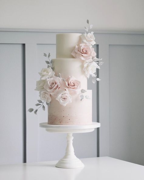 Tracy James on Instagram: “Sending our congratulations to Tasha & Morgan getting married today at @davenporthouse 💕 3 tier with watercolour, rose gold and florals…” Cotton And Crumbs, Hand Painted Wedding Cake, 3 Tier Wedding Cakes, Dream Wedding Cake, Cake Table Decorations, Luxury Wedding Cake, Floral Wedding Cakes, Pink Wedding Cake