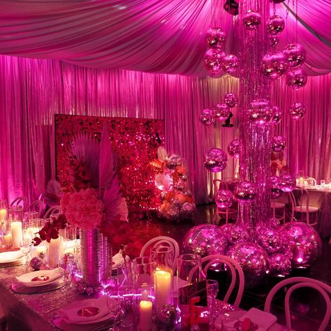 Pink disco dinner party or silver disco dance party? One of the best things about a disco theme is that there are so many variations to it! Switch up your lighting and decorating items to create a completely different vibe ✨ #disco #discotheme #dinnerparty #danceparty #partyideas #decoratingideas #eventplanners Disco Dinner Party, Disco Dance Party, Sweet Sixteen Birthday Party Ideas, Disco Birthday Party, Disco Decorations, Disco Party Decorations, Pink Disco, Disco Theme, Dinner Party Themes