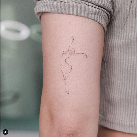 Dance Symbol Tattoo, Ballet Fine Line Tattoo, Dancer Line Tattoo, Single Line Dancer Tattoo, Contemporary Dance Tattoo, Color Guard Tattoos, Ballerina Tattoo Ideas, Dancer Tattoo Ideas, Ballet Tattoo